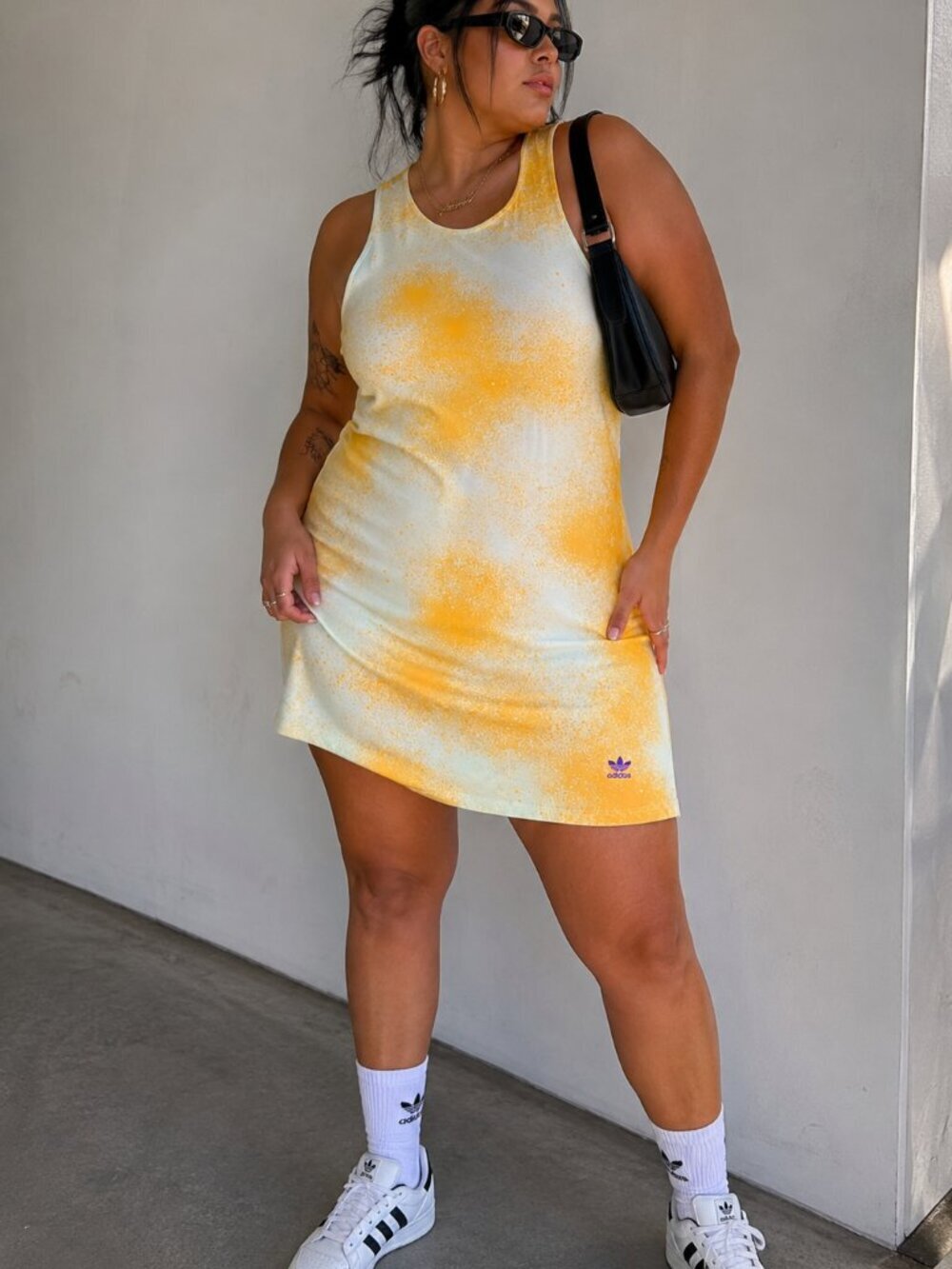 Adidas Originals Trefoil Spray Print Tank Mini Dress Yellow White XL